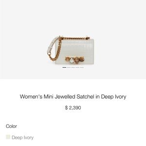 Alexander McQueen Mini Jewelled Satchel in Ivory and Gold, Comes With Dust Bag